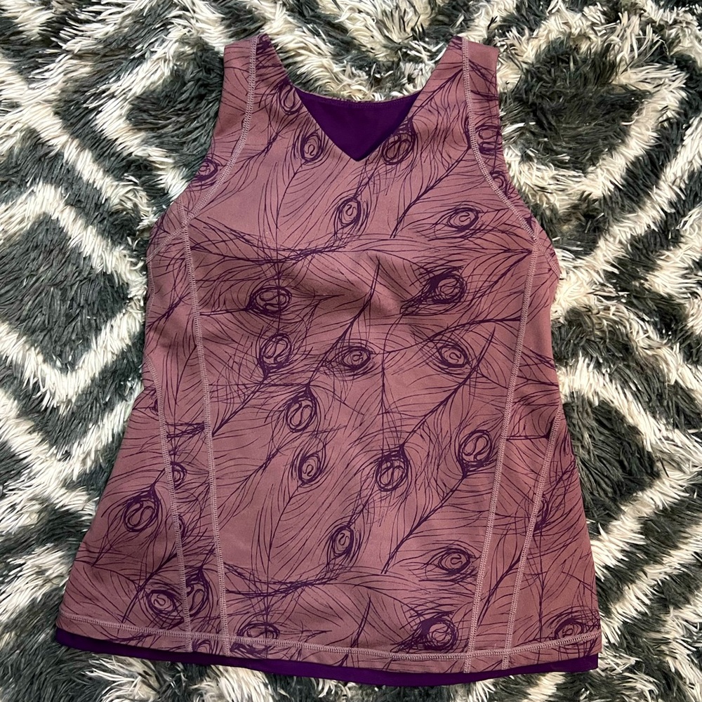 Lululemon Peacock Purple Racerback Size 8 Tank with Built in Bra and Padding EUC